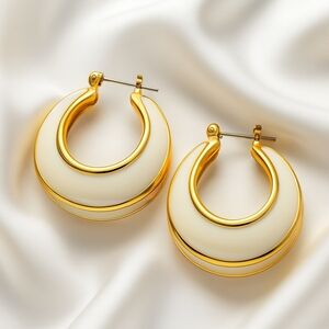 Gold & Beige Hoop Latch Back Earrings – Polished Women’s Fashion Jewelry, 1-inch